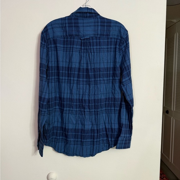 Lands End M Flannel Shirt Blue White Plaid Casual Camping Outdoors Button Down - Picture 4 of 4